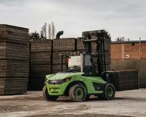 Using a forklift to transport stillages of aluminium trackway