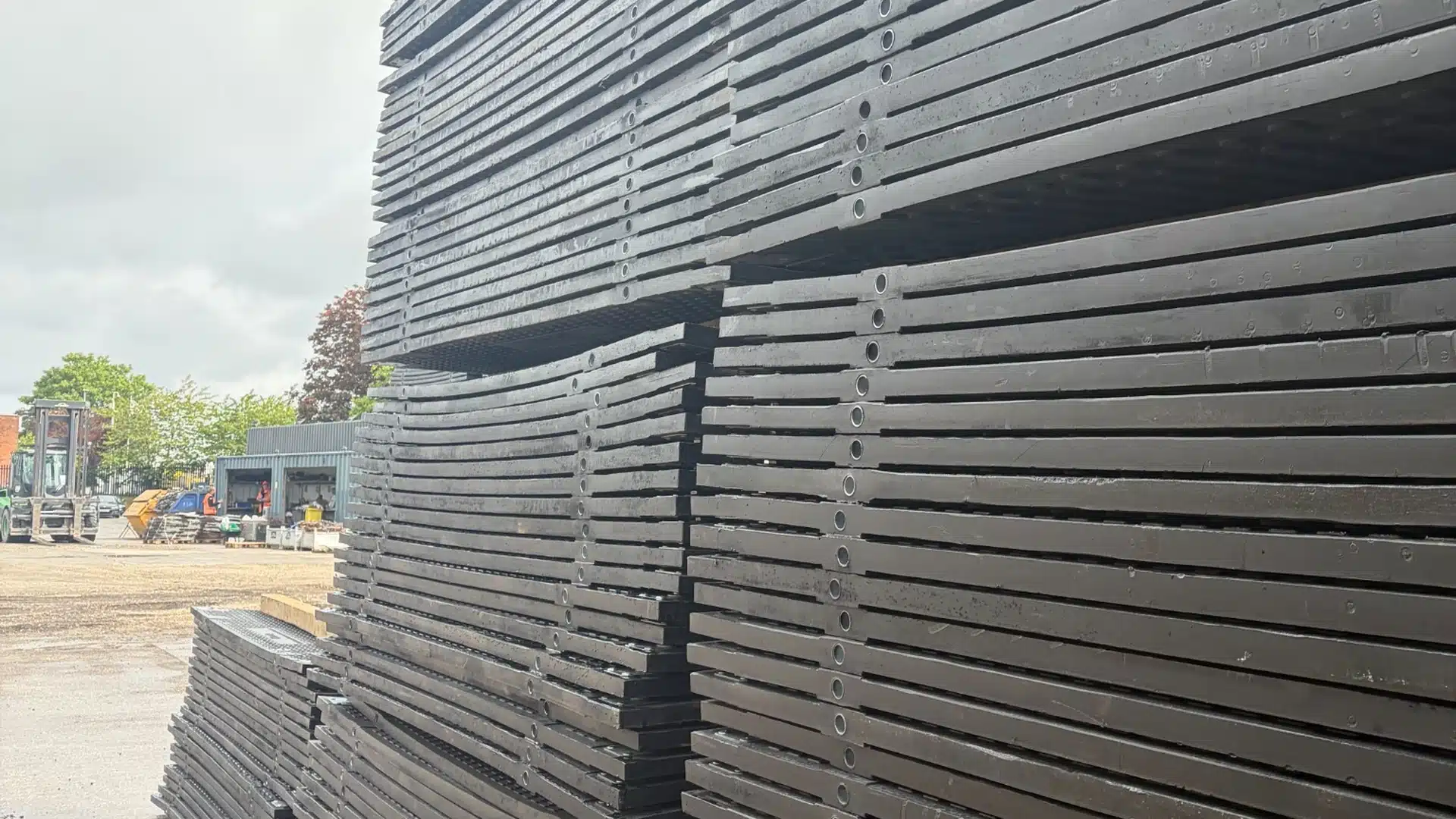 trackway piled up in stockyard