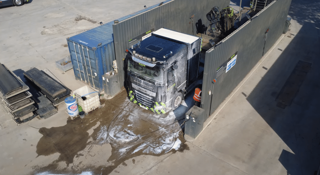 Washing the trucks at the davis trackhire yard